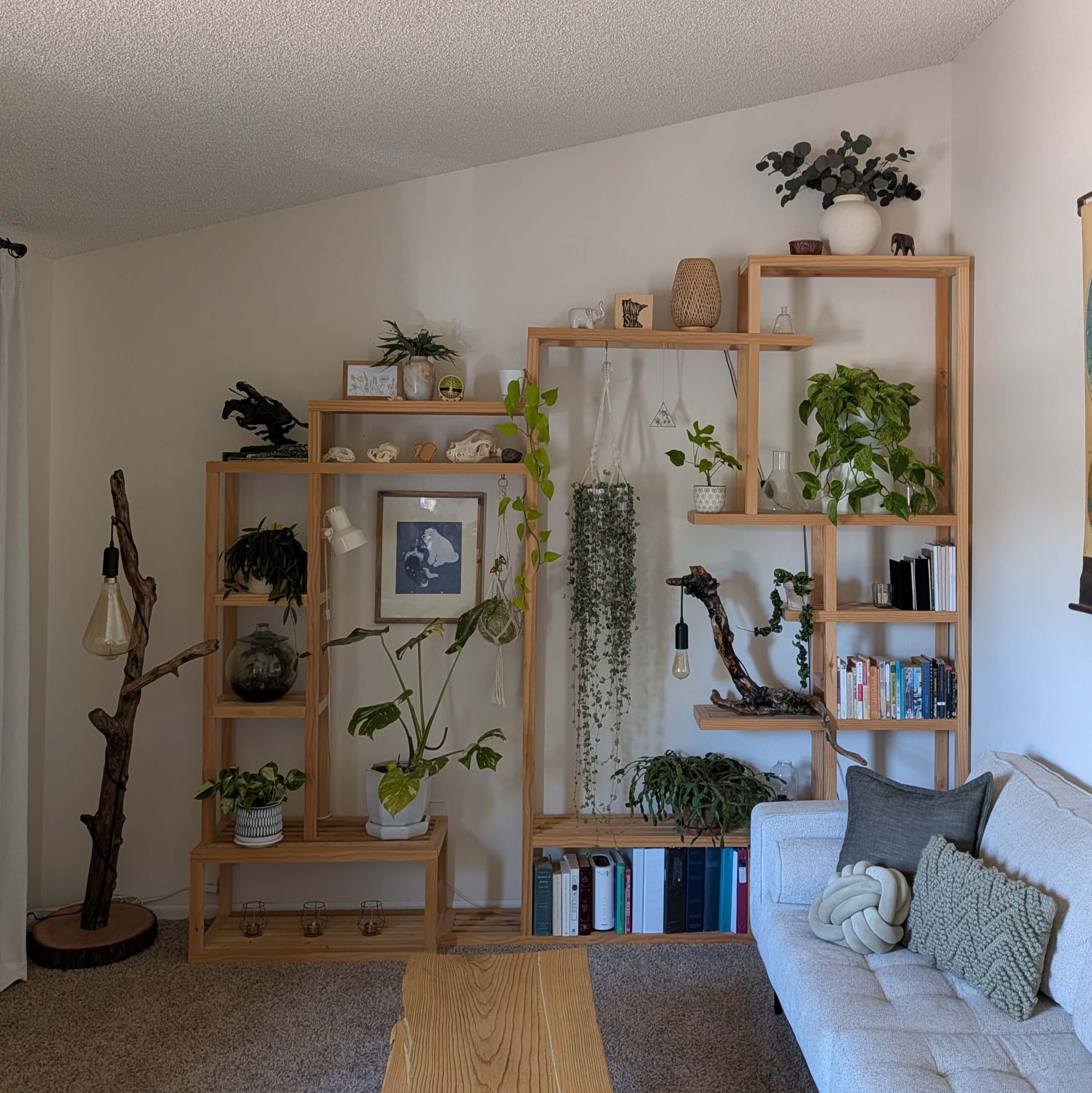 8-foot custom built-in bookshelf spanning a full wall