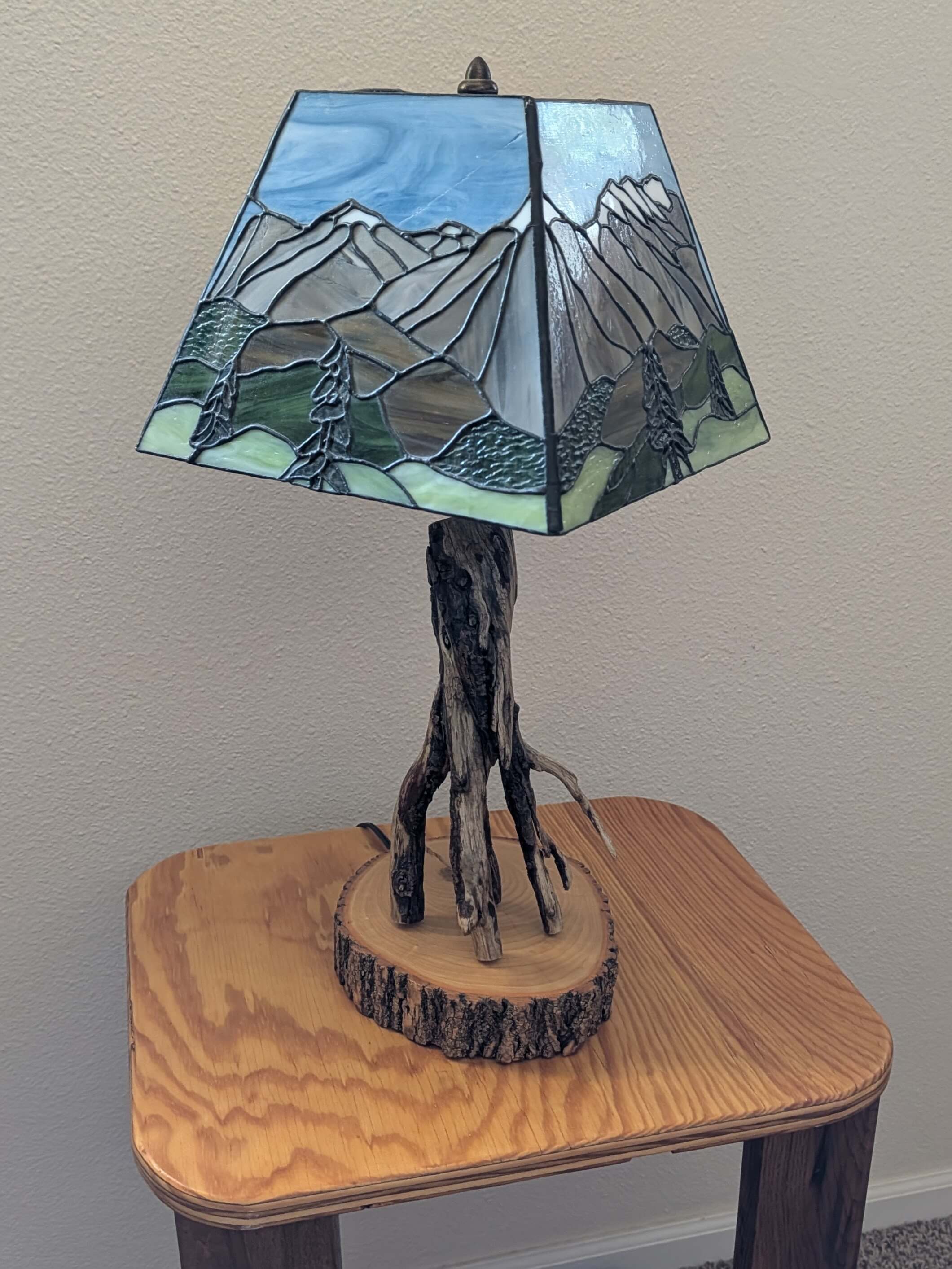 Handcrafted driftwood lamp stand