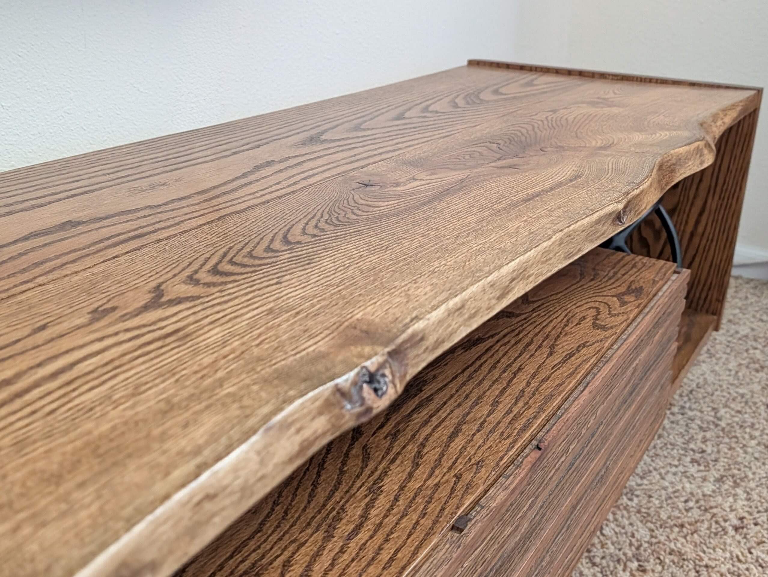 Modern live-edge oak TV stand